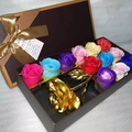 Soap flower gift box with 12 colorful roses and a gold foil rose decoration - 12 Mixed Roses + Gold Rose
