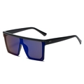 Occhiali da sole squadrati oversize flat top con montatura nera e lenti blu specchiate - Montatura Nero Lucido Specchiato Blu