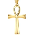 Polished gold Ankh cross pendant necklace in minimalist stainless steel for women - Gold Color (Without Chain) (B0622)
