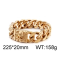 Men's gold plated stainless steel Cuban link bracelet with a skull clasp 225x20mm - Gold