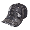 Casquette de baseball en jean gris anthracite effet usé avec déchirures et style vintage chic - Noir / Réglable