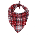 Red and black plaid Christmas dog bandana with white snowflake patterns on white background - Snowflake Red Plaid Bandana