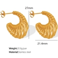 Goldene klobige strukturierte Ohrringe aus Edelstahl mit Vintage-Muschel-Muster - EH405 Kräftige Gewindeohrringe / Gold