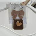 Joyero de terciopelo marrón con detalle de corazón y lazo para el pelo a juego - Caja Pequeña para Colgante Color Café