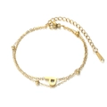 Minimalist double-layer golden stainless steel chain bracelet with letter P pendant - Letter P
