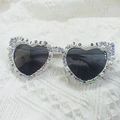 White heart sunglasses for bride with iridescent rhinestones, pearls and BRIDE TO BE text - Full Rhinestone Heart Glasses