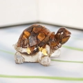 Miniature turtle figurine made of brown and amber crystal resin for fish tank decor - Tiger's Eye + Gold Foil