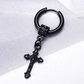 Boucle d'oreille créole noire en acier avec pendentif croix et perle à motif grec - Croix à Motif Vintage Entièrement Noire