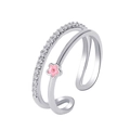 Double-layered silver flower ring with pink enamel and shimmering cubic zirconia stones - Double Layer Pink Flower Style (11926) / Silver (11926)