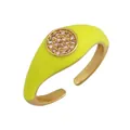Neon yellow enamel copper ring with micro-pave zircons and adjustable open band - Neon Yellow - Cluster Set