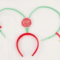Diadema navideña de renos en rojo con muérdago verde y diseño de texto festivo - Muérdago de malla