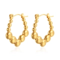 Fashionable 18K gold-plated stainless steel U-shaped beaded hoop earrings for women - U-Shaped Bead Earrings Gold (MS-311)