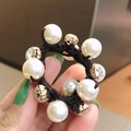 Élastique à cheveux avec perles blanches élégantes et strass en cristal scintillants - Ligne café perle