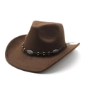 Classic dark brown wool felt cowboy hat with ethnic braided band and bronze accents - Coffee