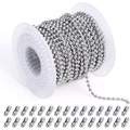 Silver bead chain on plastic spool with thirty matching metal connector clasps for DIY jewelry - Stainless Steel 2.4mm Bead Chain 10 Meters