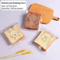 Transparent self-adhesive bread bags with cute animal line art, size 15x18+3cm, 100pcs - Animal Expression (3-in-1) / 100 Pieces Pack