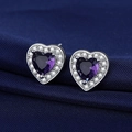 S925 silver heart stud earrings featuring a purple zircon stone with a diamond halo - Purple Diamond Heart-shaped Earrings Led-72