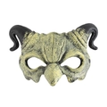 Gruselige beige Teufels-Widder-Maske mit schwarzen Hörnern und Vogelschnabel für Halloween - Einheitsgröße / Gelb