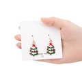 Christmas tree drop earrings in green, white, and red with gold base for holiday party - 15mm Christmas Tree Style 2