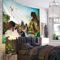 Dinosaur forest tapestry wall hanging featuring T-Rex and Triceratops for bedroom - 150x130cm / Style 1