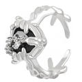 Silver gothic branch ring featuring a black heart stone and sparkling zirconia accents - Silver Black Heart Thorn Style (N-199)