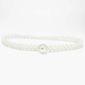 Elegant woven white pearl waist chain featuring a central rhinestone buckle decoration - Large Single Pearl Buckle (KL139-12)