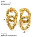 Detail showing 18k gold plated 304 stainless steel earrings with waterproof features - Textured Interlocking Earrings (SE845G)