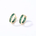 Elegant gold huggie hoop earrings with square-cut green zircons for a minimalist style - 16K Green
