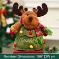Christmas burlap reindeer gift bag with Merry Christmas embroidery and warm plush details - Tree Shape Reindeer