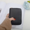 Portefeuille minimaliste noir en cuir à motif litchi avec fermeture éclair pratique - Noir