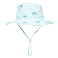 Detail of baby sun hat with palm tree prints and adjustable chin strap toggle - XS (44-46cm Head Circumference) / Light Green Palm