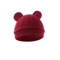 Close-up of soft burgundy knitted baby hat featuring cute small bear ears design - One Size / Burgundy