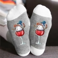 Mid-calf cotton socks in dark grey and white with funny snowman and wine glass pattern - One Size / Stemware Snowman Grey White