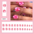 Pink and white wavy short square press-on nails set with 24 pieces for women - Pink White Curve (W891)