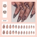 Gothic Pink Chrome Press-on Nägel mit silbernem Kreuz und Herzanhängern, 24er Mandel-Set - Retro Silbernes Kreuz Nude Rosa Verlauf Stil (Z547)