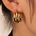 Minimalist multi-hoop 18K gold-plated stainless steel knot earrings for women style - Gold Multi-Hoop Wrap Studs (BJGE0717)