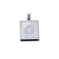 Square 22mm stainless steel pendant featuring a pearl shell inlay and silver letter O - Steel O