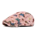 Rosa Schiebermütze mit bunten Schmetterlings-Stickereien aus hochwertigem Webstoff - Rückenverschluss / Rosa