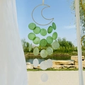 Moon-shaped shell wind chime with green and white gradient shells for garden decor - Finished Product / Simple Shell Wind Chime-Green