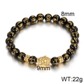 8mm black obsidian beaded bracelet with golden Buddha head and Mantra characters - Golden Buddha Head Mantra Style (KB75573-BD)