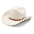 Classic cream wide-brim cowboy hat with studded leather band and side ventilation - M (56-58cm) / Beige