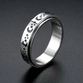 Polished titanium steel spinner ring with engraved stars and moon rotating outer band - US 11 / 6mm Wide - Star Moon