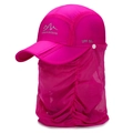 Pink UV protection outdoor sun hat with UPF 50+ face mask and detachable neck flap - Adjustable (56-60cm) / Foldable Brim Style / Rose Red