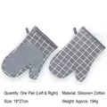 Grey checkered heat resistant oven mitts with anti-slip silicone palms, size 18x27cm - Left and Right Hand Combination / Grey Plaid