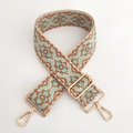 Ethnic style jacquard wide shoulder strap with brown and green geometric patterns - Brown Green Floral