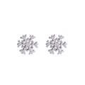 Detailed close-up of silver snowflake stud earrings with elegant minimalist metal design - A138-21 Silver Snowflake