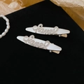 Vintage silver tassel hair clips with rhinestone letter design on black velvet background - 43# Duckbill Clip-Silver-Oval