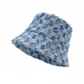 Bob en jean à carreaux bleus et blancs avec bords effilochés pour un style rétro chic - Bleu clair / M (56-58cm)