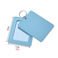 Light blue lychee texture PU leather pocket mirror with silver keyring for makeup - Square Blue