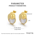 Macro shot of gold stainless steel crescent earrings with shell inlay and 26x19mm dimensions - Gold (KE115272-K)